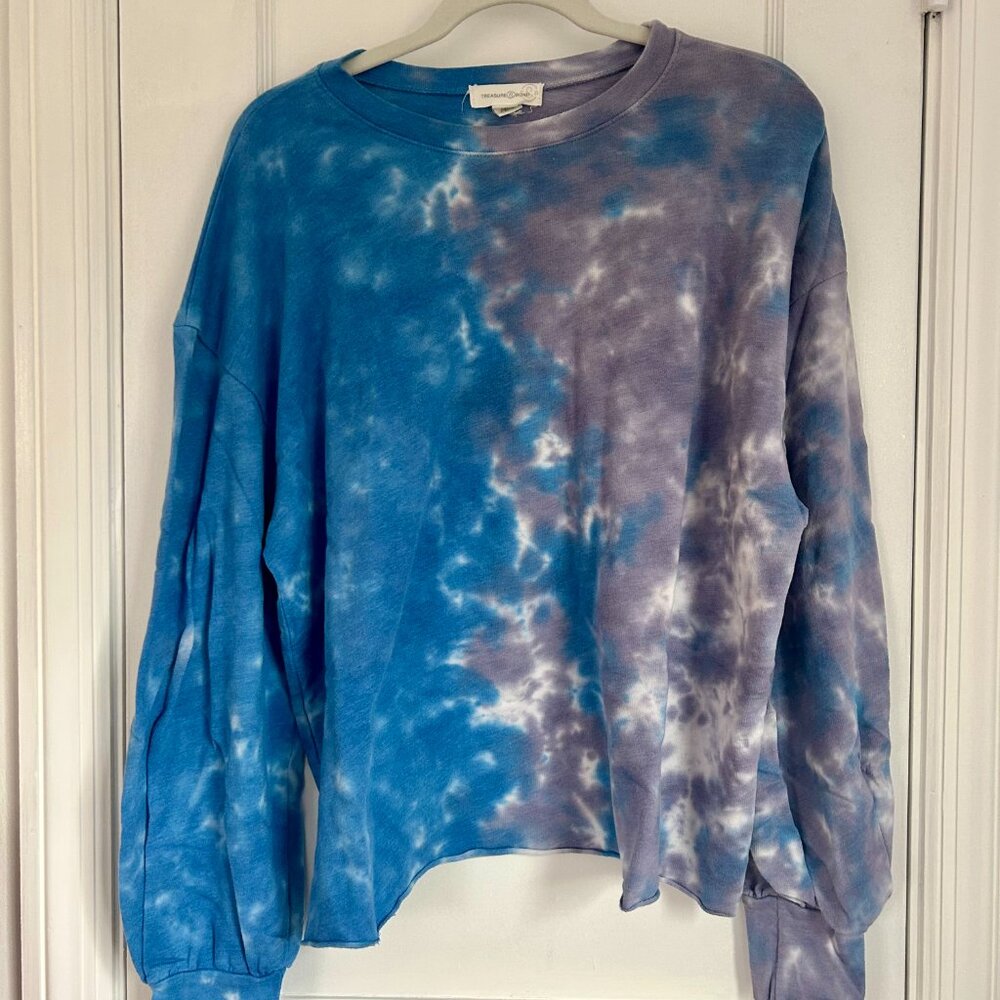 Treasure & Bond Lightweight Purple Blue Tie-Dye Sweatshirt Size L